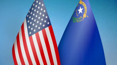 Birleşik Devletler ve Nevada Eyaleti İki bayrak mavi arka plan