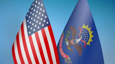 Birleşik Devletler ve Kuzey Dakota eyaleti iki bayrak mavi arka plan