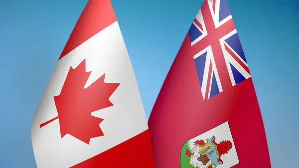 Canada Bermuda Twee Vlaggen Samen Blauwe Achtergrond — Stockfoto