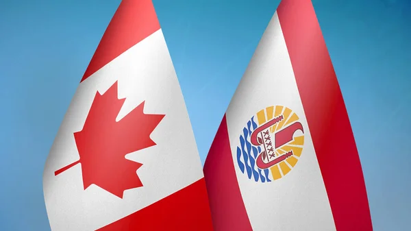 Canada Polinesia Francese Due Bandiere Insieme Sfondo Blu — Foto Stock