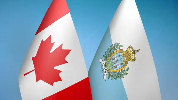 Canada San Marino Due Bandiere Insieme Sfondo Blu — Foto Stock