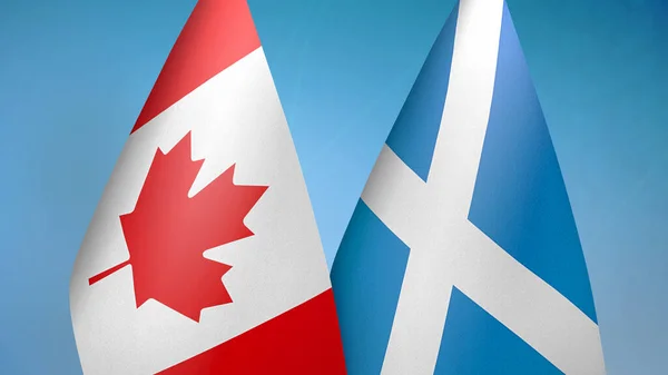 Canada Scozia Due Bandiere Insieme Sfondo Blu — Foto Stock