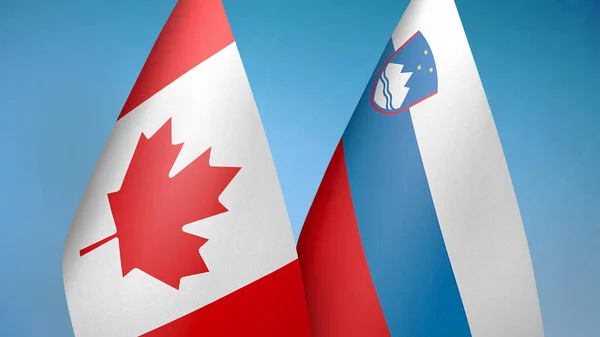 Canada Slovenia Due Bandiere Insieme Sfondo Blu — Foto Stock