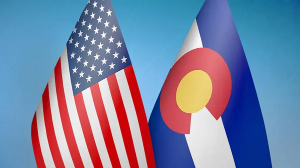 Estados Unidos Colorado Declaran Dos Banderas Fondo Azul — Foto de Stock