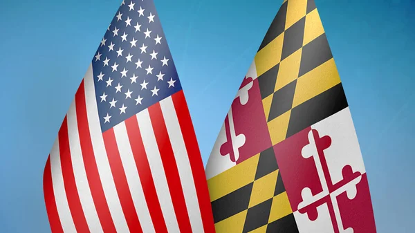 États Unis Maryland État Deux Drapeaux Fond Bleu — Photo