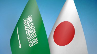 Suudi Arabistan ve Japonya 'da iki bayrak birlikte mavi arka plan