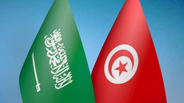 Suudi Arabistan ve Tunus 'ta iki bayrak birlikte mavi arka plan
