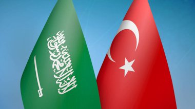 Suudi Arabistan ve Türkiye 'de iki bayrak birlikte mavi zemin