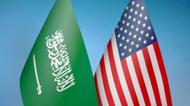 Suudi Arabistan ve ABD 'de iki bayrak mavi arka planda