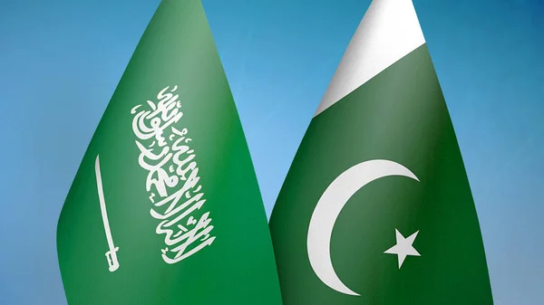 Saudi Arabia Pakistan Two Flags Together Blue Background — Stock Photo, Image