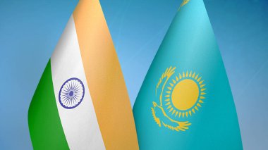 Hindistan ve Kazakistan iki bayrak birlikte mavi arka plan