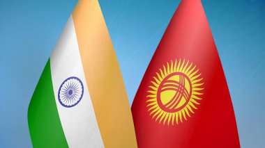Hindistan ve Kırgızistan iki bayrak birlikte mavi arka plan