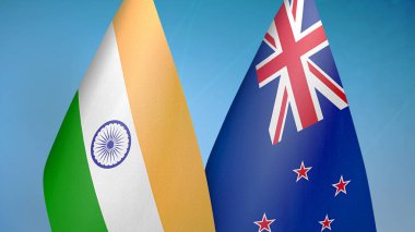 Hindistan ve Yeni Zelanda iki bayrak birlikte mavi arkaplan