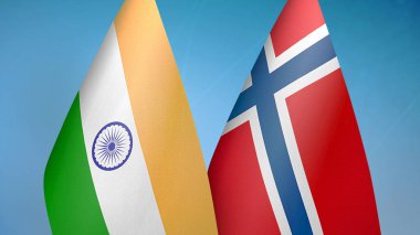 Hindistan ve Norveç 'te iki bayrak birlikte mavi arkaplan
