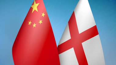 Çin ve İngiltere iki bayrak birlikte mavi arkaplan