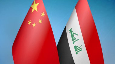 Çin ve Irak iki bayrak birlikte mavi arka plan