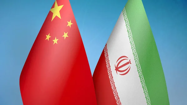 China Iran Two Flags Together Blue Background — Stock Photo, Image