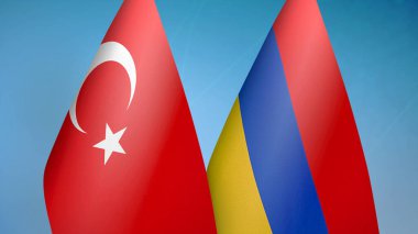 Türkiye ve Ermenistan 'da iki bayrak mavi arkaplanda