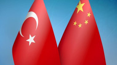 Türkiye ve Çin 'de iki bayrak birlikte mavi zemin
