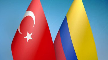 Türkiye ve Kolombiya 'da iki bayrak mavi arkaplanda