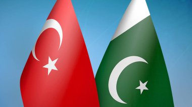 Türkiye ve Pakistan 'da iki bayrak birlikte mavi arkaplan