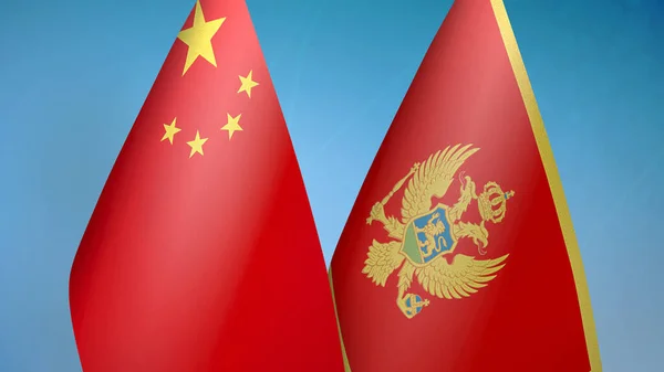 Китай Черногория Два Флага Вместе Синий Фон — стоковое фото