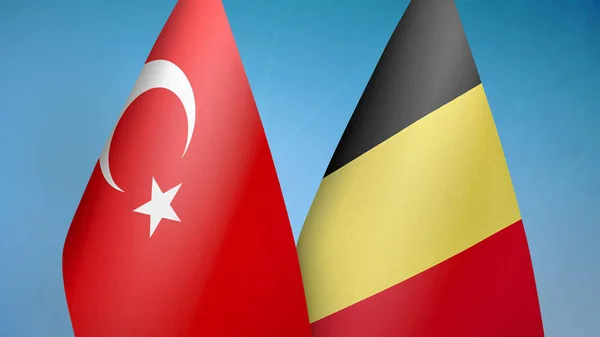 Turquía Bélgica Dos Banderas Juntas Fondo Azul — Foto de Stock