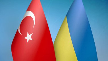 Türkiye ve Ukrayna 'da iki bayrak mavi arkaplanda