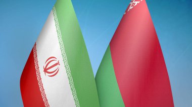 İran ve Belarus iki bayrak birlikte mavi arkaplan