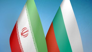 İran ve Bulgaristan 'ın iki bayrağı mavi arka planda yan yana