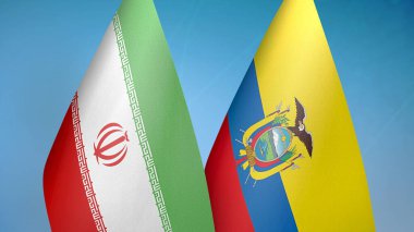 İran ve Ekvador 'da iki bayrak birlikte mavi arkaplan
