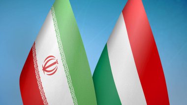 İran ve Macaristan 'da iki bayrak birlikte mavi arkaplan