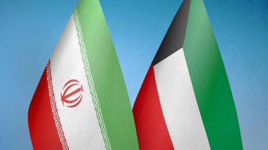 İran ve Kuveyt iki bayrak birlikte mavi arkaplan