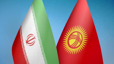 İran ve Kırgızistan iki bayrak birlikte mavi arka plan