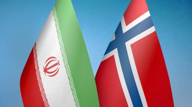İran ve Norveç mavi arka planda birlikte iki bayrak