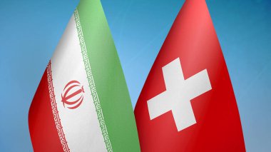 İran ve İsviçre 'de iki bayrak birlikte mavi arkaplan