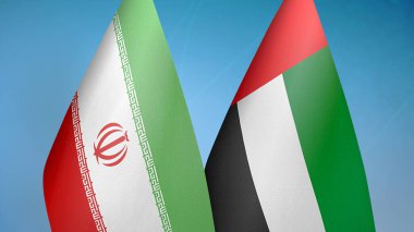 İran ve Birleşik Arap Emirlikleri mavi arka planda iki bayrak