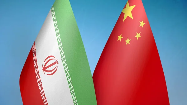Iran China Two Flags Together Blue Background — Stock Photo, Image