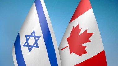İsrail ve Kanada 'da iki bayrak birlikte mavi arkaplan