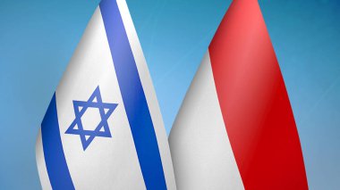 İsrail ve Endonezya iki bayrak birlikte mavi arkaplan