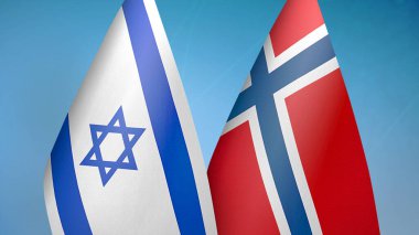 İsrail ve Norveç 'te iki bayrak birlikte mavi arkaplan