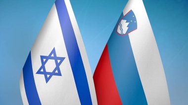 İsrail ve Slovenya 'da iki bayrak mavi arkaplanda