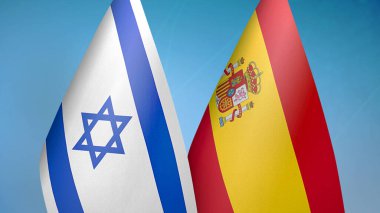 İsrail ve İspanya iki bayrak birlikte mavi arkaplan