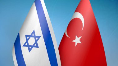 İsrail ve Türkiye 'de iki bayrak birlikte mavi arkaplan