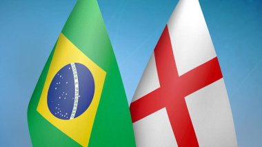 Brezilya ve İngiltere iki bayrak birlikte mavi arkaplan