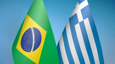 Brezilya ve Yunanistan 'da iki bayrak mavi arkaplanda