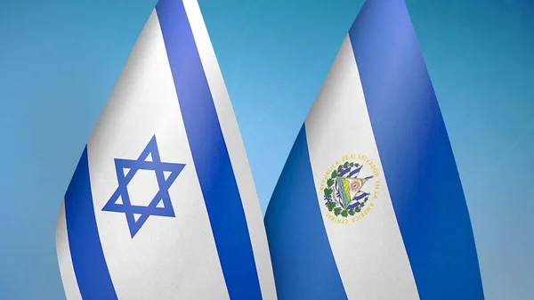 Ισραήλ Και Σαλβαδόρ Δύο Σημαίες Μαζί Μπλε Φόντο — Φωτογραφία Αρχείου