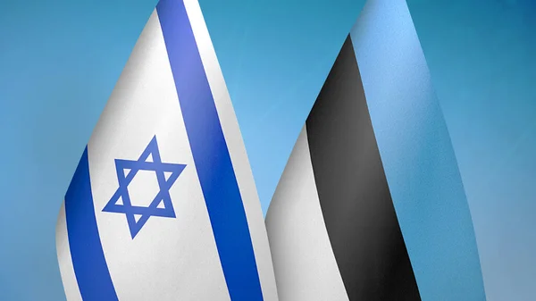 Israel Und Estland Zwei Flaggen Zusammen Blauer Hintergrund — Stockfoto