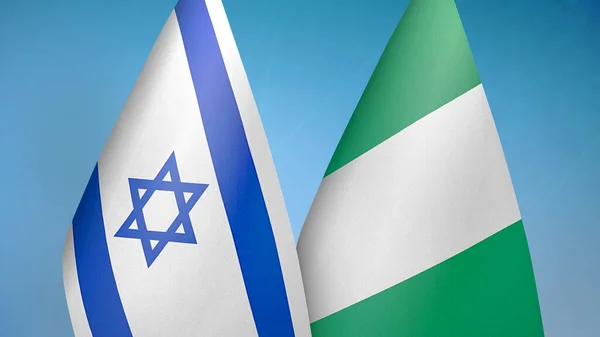 Israel Nigeria Dos Banderas Juntos Fondo Azul — Foto de Stock