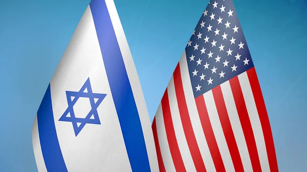 Israele Stati Uniti Due Bandiere Insieme Sfondo Blu — Foto Stock